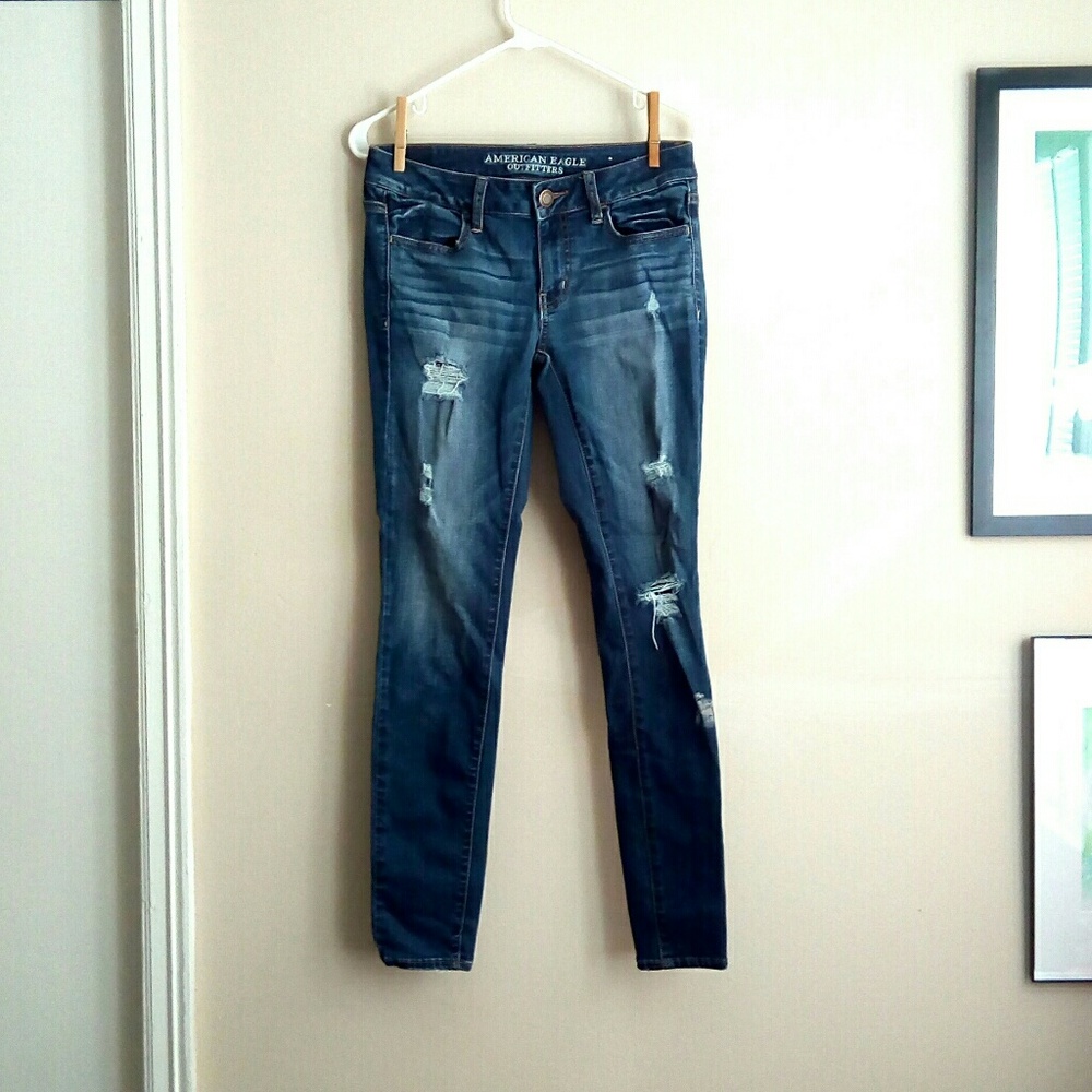 🔥 American Eagle Distressed Skinny-Whisker Indigo